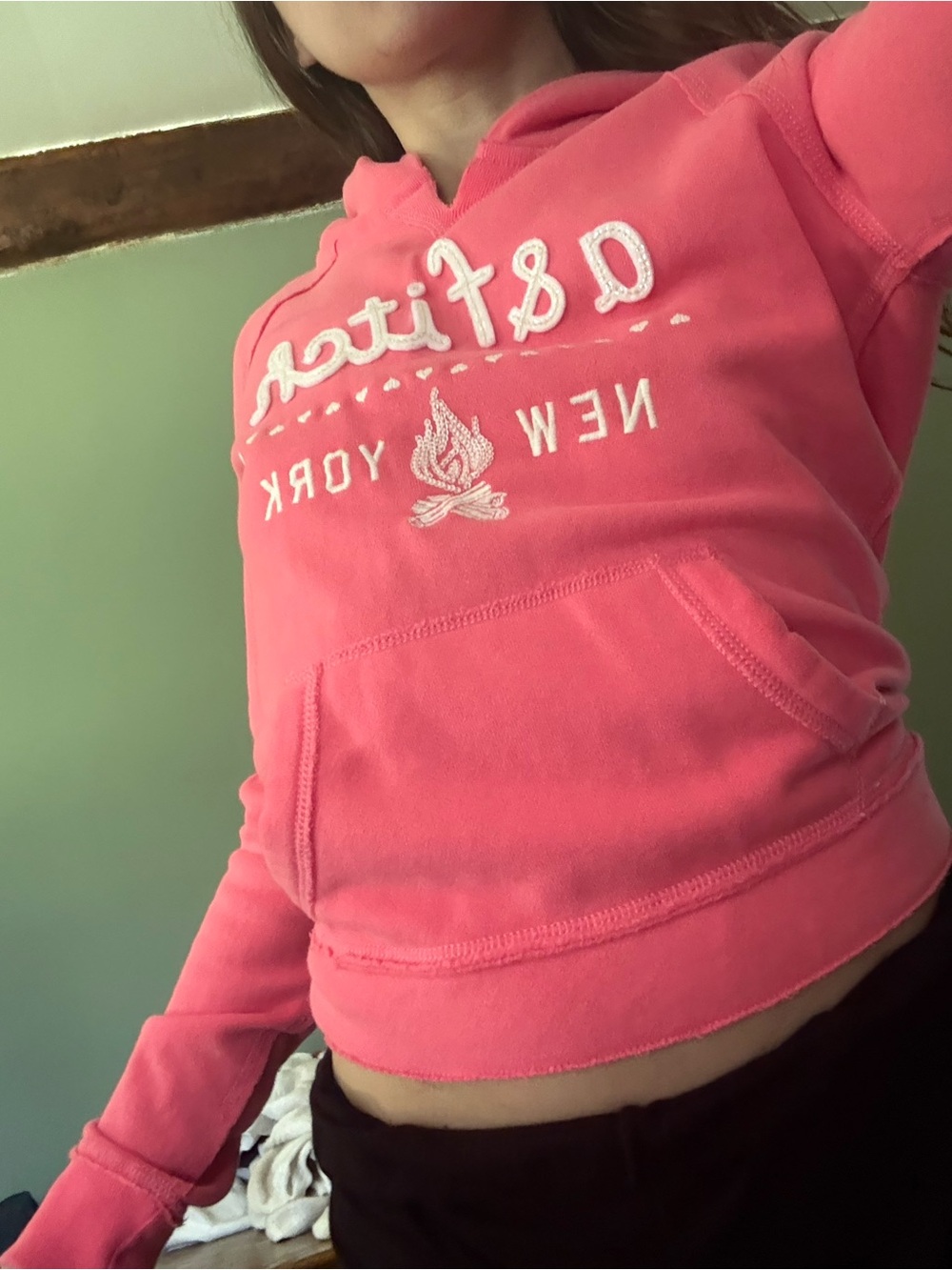 Abercrombie Kids Pink Graphic Hoodie - 'New York' Embroidered Logo